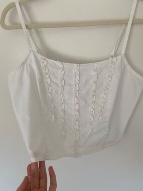 Vintage White Cotton Bustier Top Frilly Embroidered size Large
